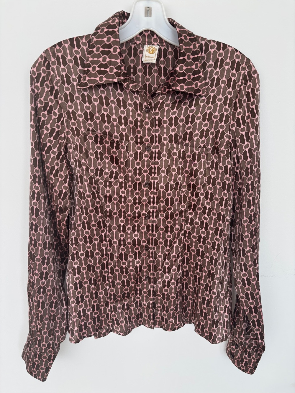 Herion Silk Blouse Brown Pink Italian 44 - Size 8